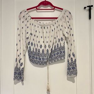 Blue and white off the shoulder top